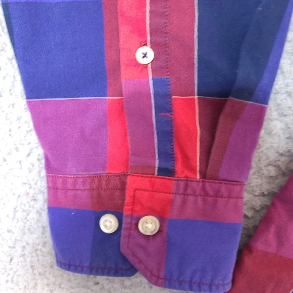 Banana Republic Shirt Mens Large Tall Red Blue‎ Plaid Camden Fit Custom 078 Wash